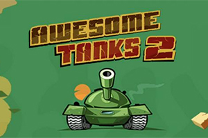 Promotieafbeelding voor het computerspel Awesome Tanks 2 met een cartoonachtige groene tank op een groene achtergrond