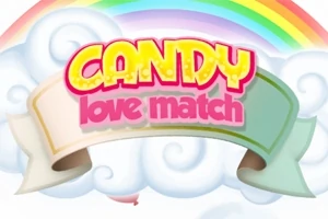 Kleurrijk Candy Love Match logo met regenboog en wolken