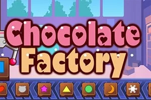 Cartoonafbeelding van Chocolate Factory met chocoladerepen op een lopende band