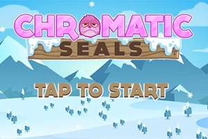 Startscherm van het spel Chromatic Seals met een sneeuwlandschap en het logo bovenaan