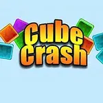 Logo van Cube Crash game met kleurrijke, zwevende blokken tegen een lichtblauwe achtergrond