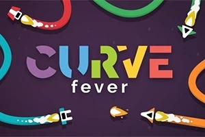 Logo van Curve Fever spel met kleurrijke kronkelende lijnen op een donkere achtergrond