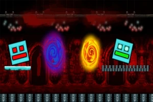 Geniet van een angstaanjagende versie van de beroemde Geometry Dash