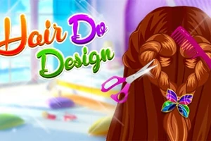 Promotieafbeelding voor Hair Do Design met een gedetailleerde gevlochten kapsel, schaar, en een kam