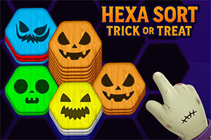 Hexa Sort Trick or Treat Betreed een spookachtig puzzelrijk waar gloeiende, zeshoekige blokken verscholen liggen in een web van creepy uitdagingen