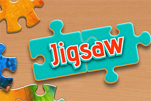 Kleurrijke puzzelstukjes op een houten achtergrond met het woord jigsaw