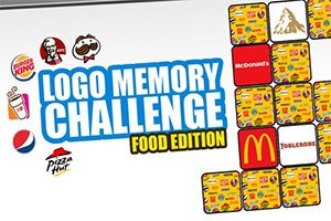 Collage met bekende fastfood- en snacklogo’s en gele kaartjes met onder andere McDonald’s, Toblerone, Pepsi, Burger King en Pizza Hut op witte achtergrond