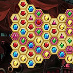 Mysterious Pirate Jewels 3 Kleurrijk puzzelspel met hexagonale juwelen in hartvorm op een circusachtergrond