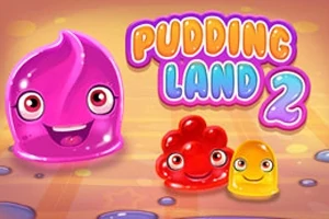 Kleurrijke animatie van lachende pudding-karakters uit Pudding Land 2