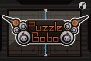 Logo van het spel Puzzle Bobo met decoratieve elementen en donkere achtergrond