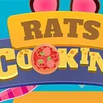 Kleurrijke banner voor Rats Cooking met een cartoonachtige stijl en een pizza-icoon