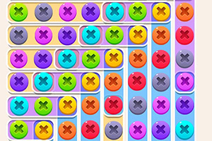 Kleurrijke mobiele game-interface met rijen van snoepjes met kruisjes