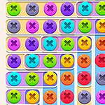 Kleurrijke mobiele game-interface met rijen van snoepjes met kruisjes