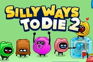 Cartoon afbeelding van het spel Silly Ways to Die 2 met kleurrijke, grappige personages