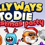 Kleurrijk Silly Ways to Die: Christmas Party spelbanner met cartoonfiguren in kerstthema