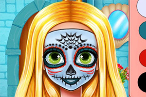 Geef het meisje een make-over met verschillende gezichtsschilderingen in dit leuke make-up spel met Halloween-thema