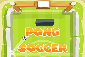 Cartoonachtige afbeelding van een voetbaltafel spel met de titel Pong Soccer