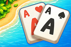 Speel Solitaire TriPeaks Escapes, een ontspannend kaartspel met warme zomerse sfeer
