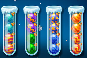 Sorting Xmas Balls is een knusse winterpuzzel waarin je kleurrijke kerstballen netjes op hun plek zet