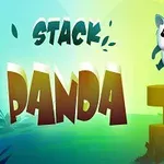 Logo van Stack Panda spel met een schattige panda en gestapelde blokken op een kleurrijke achtergrond