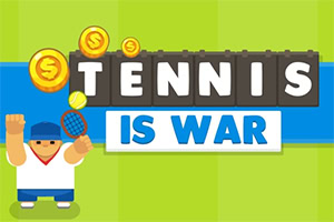 illustratie van een cartoon-tennisspeler met een racket en gouden munten op een groene achtergrond met tekst