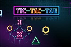 Neon tic-tac-toe spel met geometrische vormen in een futuristische stijl