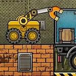 Truck Loader 4 Gele graafmachine laadt dozen in een vrachtwagen in een industrieel magazijn