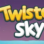 Logo van Twisted Sky met felgele letters tegen een paarse nachtelijke hemel