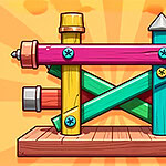 Unscrew Them All Kleurrijke, cartoonachtige houten stelling met pijlen in een puzzelspel