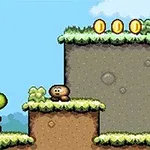 Yoshi en Goomba in een klassieke Mario-game omgeving met munten en zwevende platforms